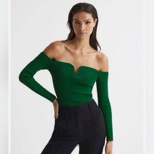 REISS - NWOT - Size S - Green Sweetheart Neckline Ribbed Top